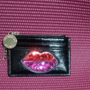 Victoria's Secret Black Card Holder with Pink Sequin Lips